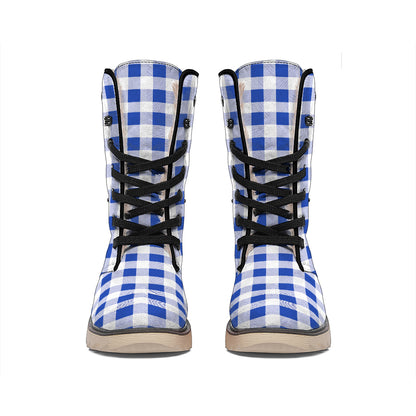 Blue And White Buffalo Check Print Winter Boots