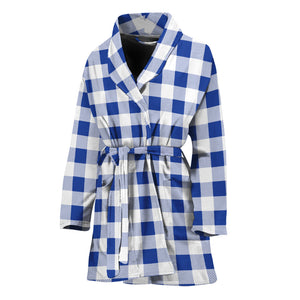 Blue And White Buffalo Check Print Women's Bathrobe