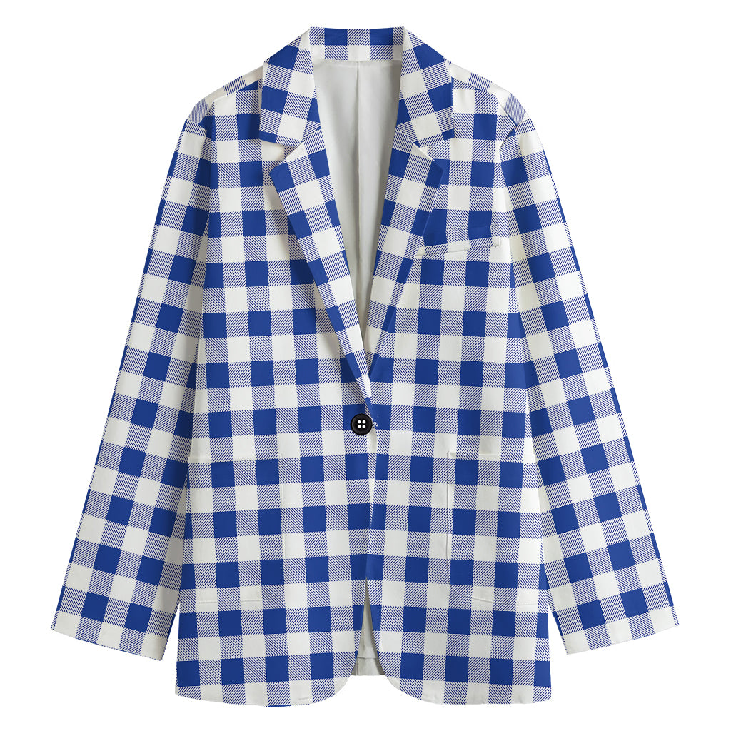 Blue And White Buffalo Check Print Women's Blazer
