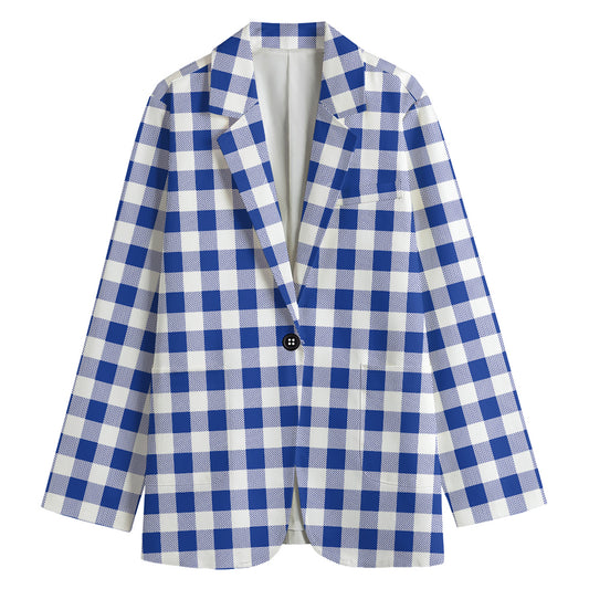 Blue And White Buffalo Check Print Women's Blazer