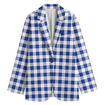 Blue And White Buffalo Check Print Women's Blazer
