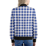 Blue And White Buffalo Check Print Women's Bomber Jacket