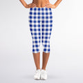 Blue And White Buffalo Check Print Women's Capri Leggings