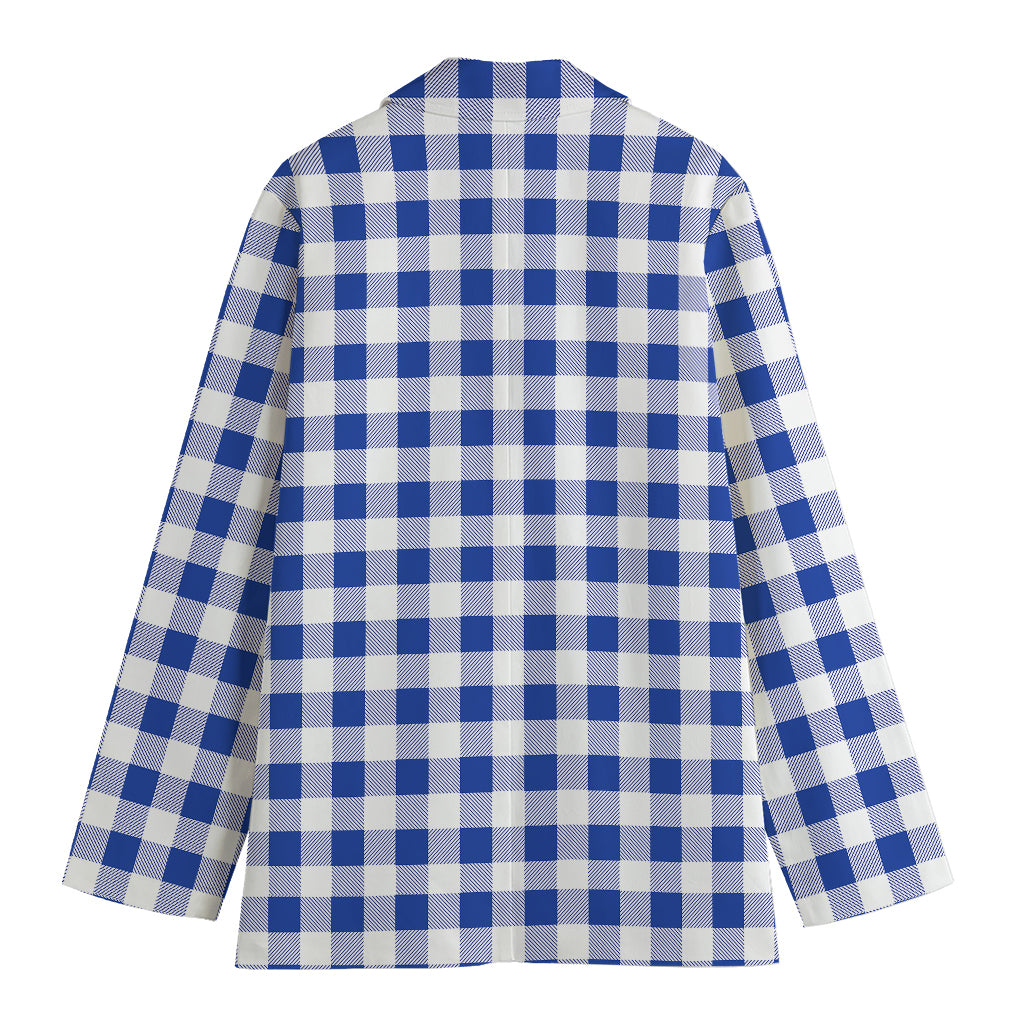 Blue And White Buffalo Check Print Women's Cotton Blazer