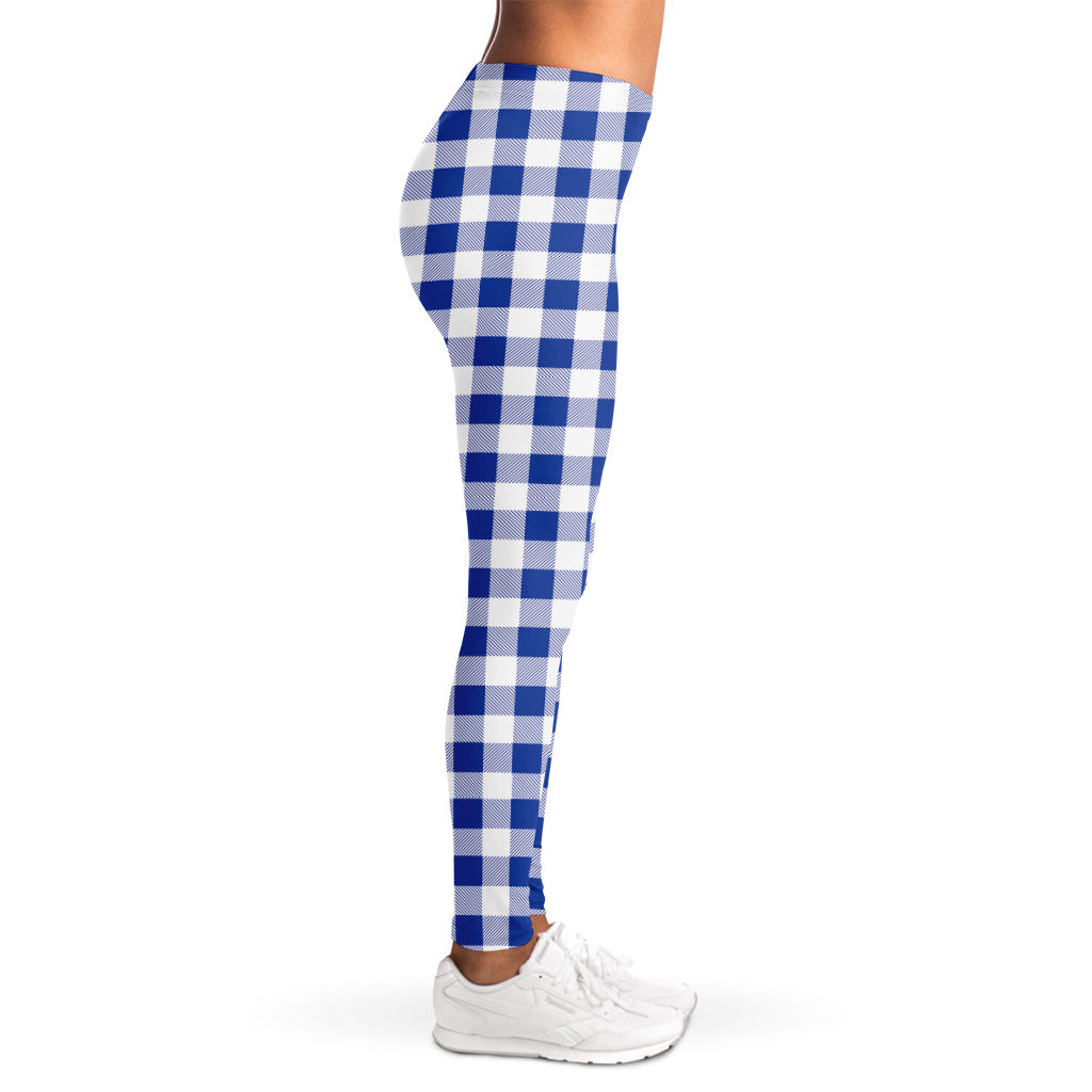 Blue And White Buffalo Check Print Women's Leggings