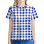 Blue And White Buffalo Check Print Women's Polo Shirt