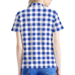 Blue And White Buffalo Check Print Women's Polo Shirt