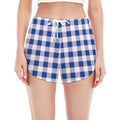 Blue And White Buffalo Check Print Women's Split Running Shorts