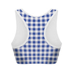 Blue And White Buffalo Check Print Women's Sports Bra