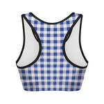 Blue And White Buffalo Check Print Women's Sports Bra