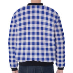 Blue And White Buffalo Check Print Zip Sleeve Bomber Jacket