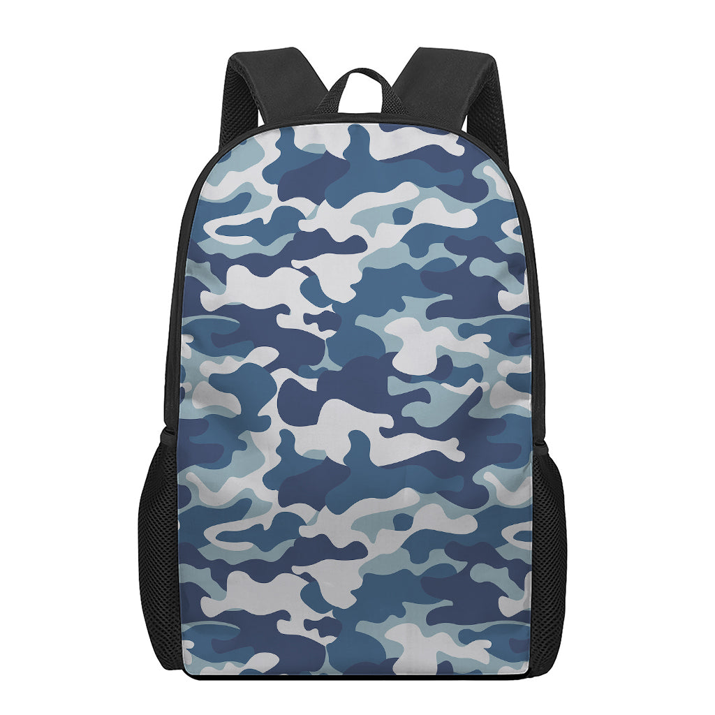 Blue And White Camouflage Print 17 Inch Backpack