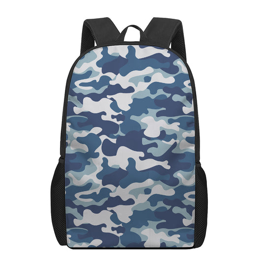 Blue And White Camouflage Print 17 Inch Backpack
