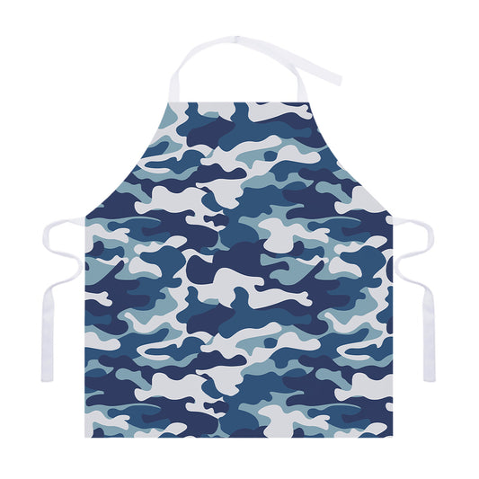 Blue And White Camouflage Print Adjustable Apron
