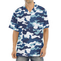 Blue And White Camouflage Print Aloha Shirt