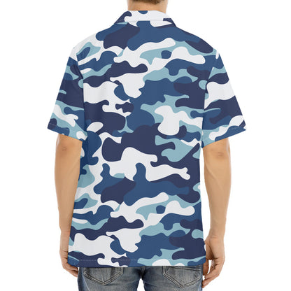 Blue And White Camouflage Print Aloha Shirt