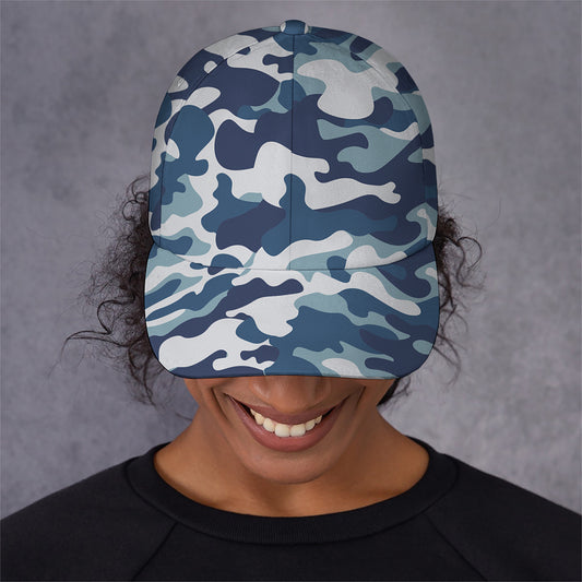 Blue And White Camouflage Print Baseball Cap