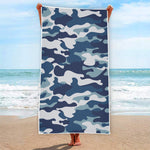 Blue And White Camouflage Print Beach Towel