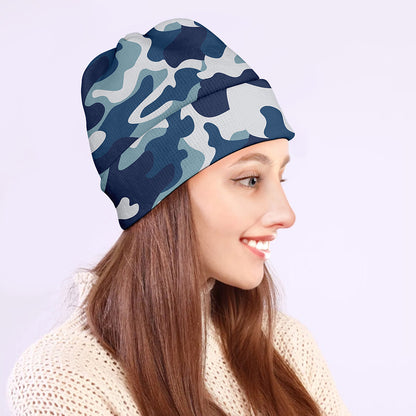 Blue And White Camouflage Print Beanie