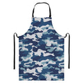 Blue And White Camouflage Print Bib Apron With Pocket