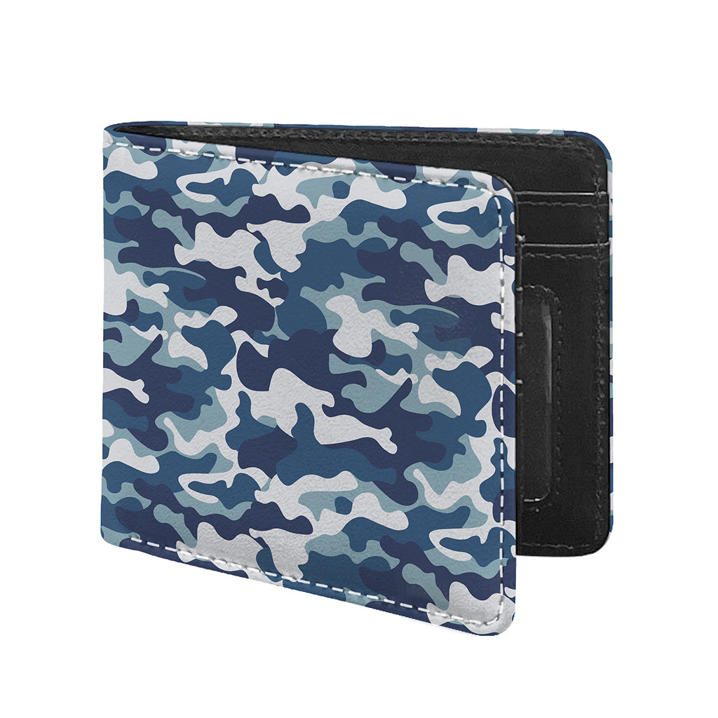 Blue And White Camouflage Print Bifold Wallet