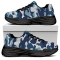 Blue And White Camouflage Print Black Chunky Shoes