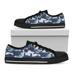 Blue And White Camouflage Print Black Low Top Sneakers