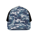 Blue And White Camouflage Print Black Mesh Trucker Hat