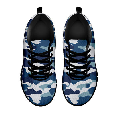 Blue And White Camouflage Print Black Running Shoes