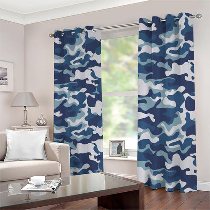 Blue And White Camouflage Print Blackout Grommet Curtains
