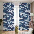 Blue And White Camouflage Print Dimout Pencil Pleat Curtains