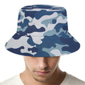 Blue And White Camouflage Print Bucket Hat
