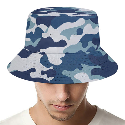 Blue And White Camouflage Print Bucket Hat