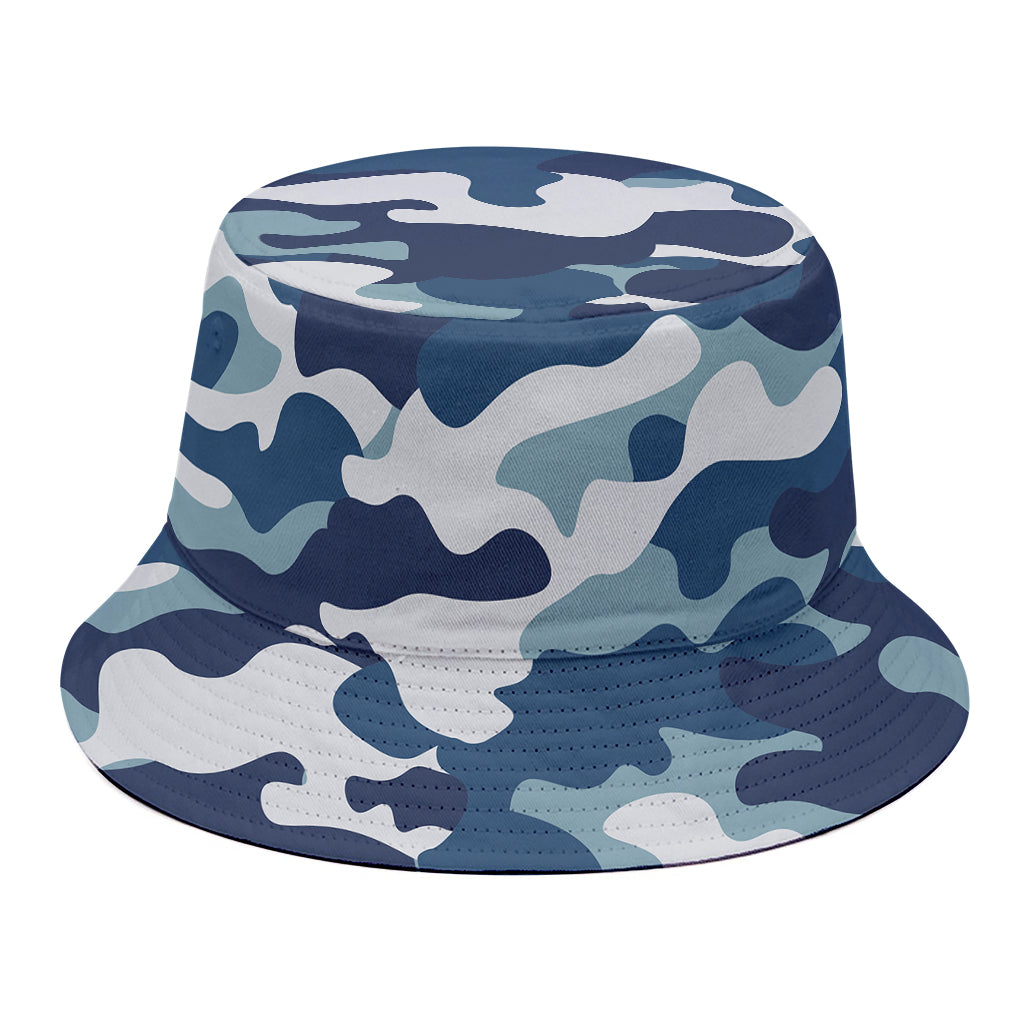 Blue And White Camouflage Print Bucket Hat