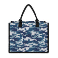 Blue And White Camouflage Print Canvas Tote Bag