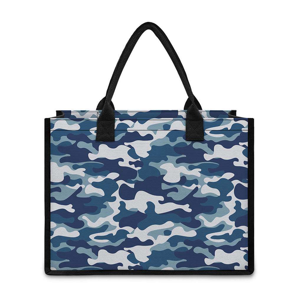 Blue And White Camouflage Print Canvas Tote Bag