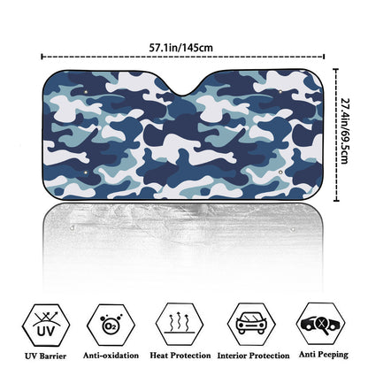 Blue And White Camouflage Print Car Windshield Sun Shade