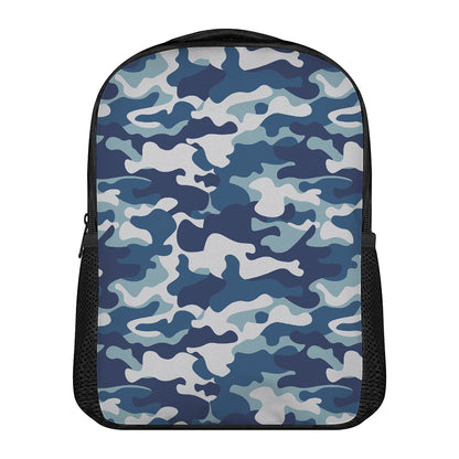 Blue And White Camouflage Print Casual Backpack