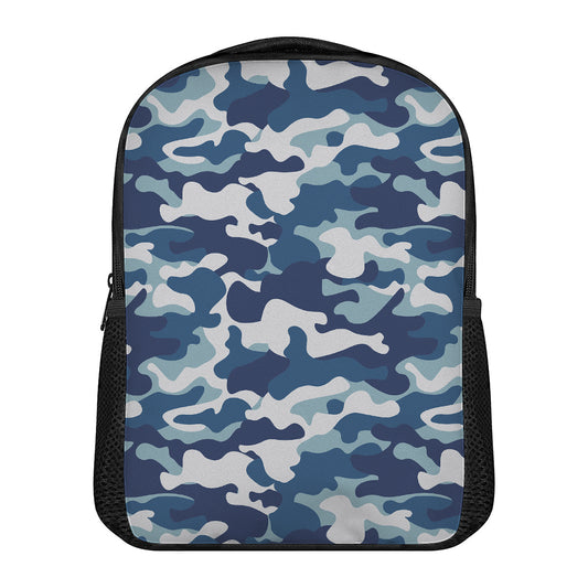 Blue And White Camouflage Print Casual Backpack