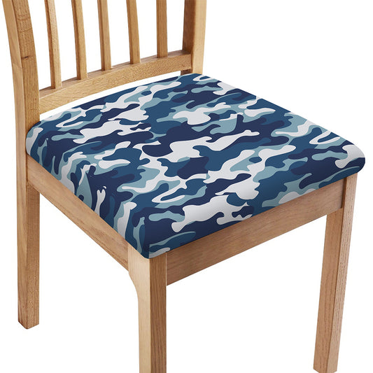 Blue And White Camouflage Print Chair Cushion Cover