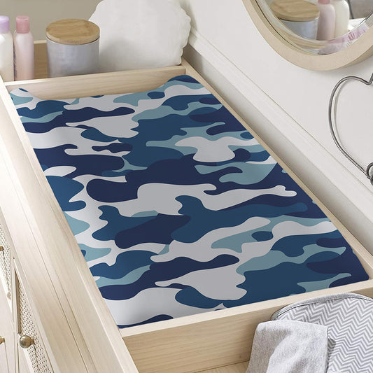 Blue And White Camouflage Print Changing Pad Cover