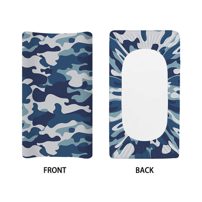 Blue And White Camouflage Print Changing Pad Cover