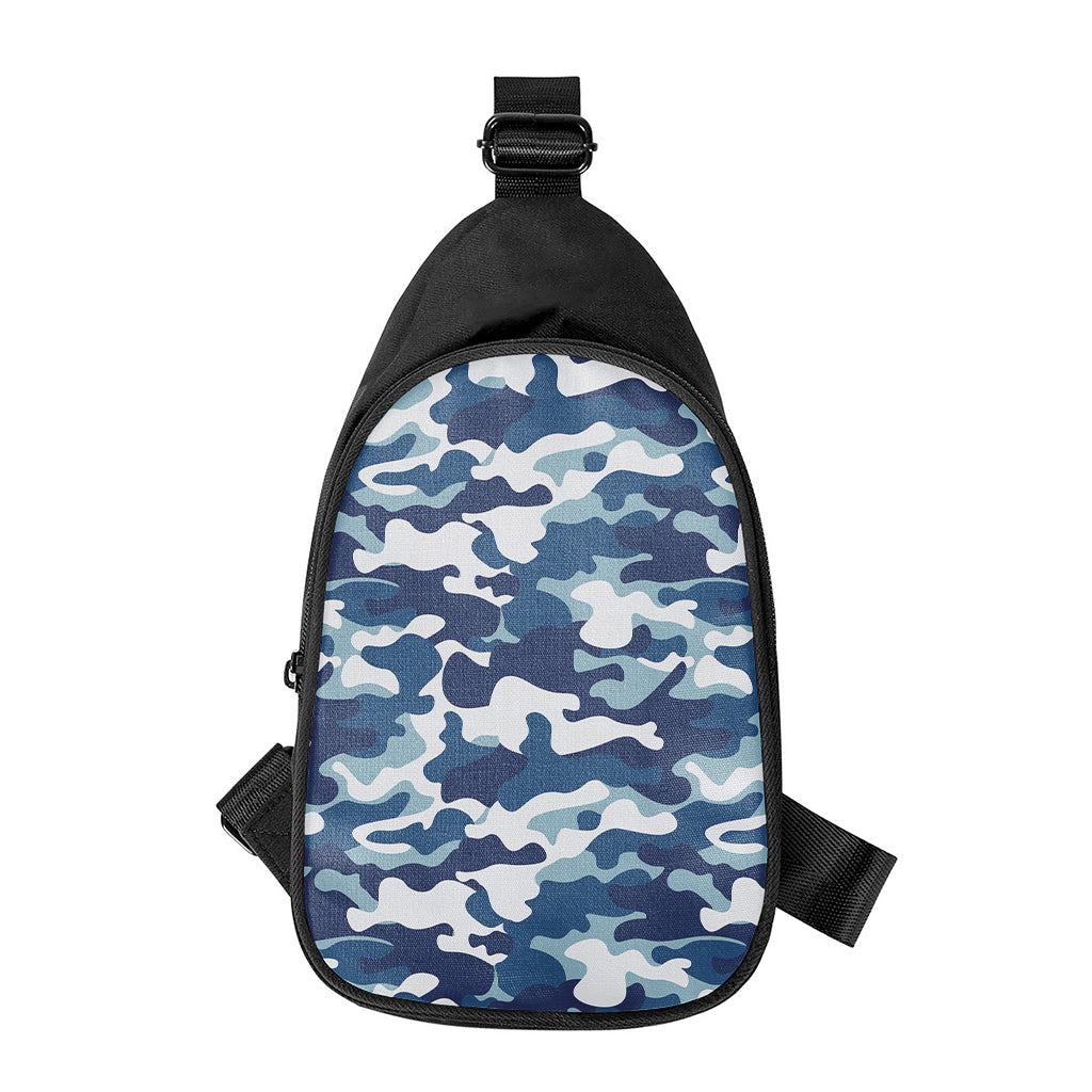 Blue And White Camouflage Print Chest Bag