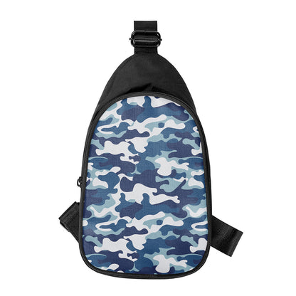 Blue And White Camouflage Print Chest Bag