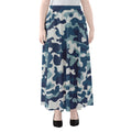 Blue And White Camouflage Print Chiffon Maxi Skirt
