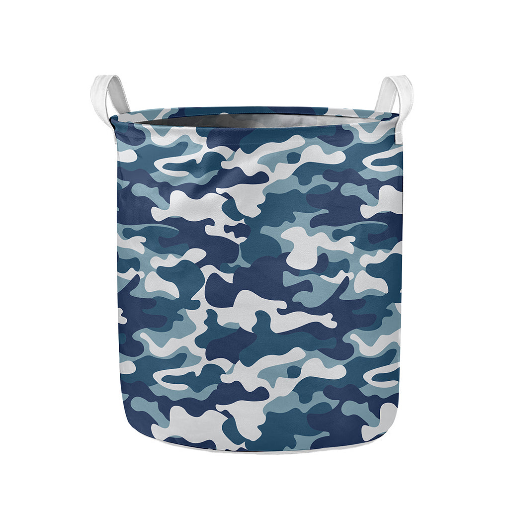 Blue And White Camouflage Print Collapsible Laundry Basket