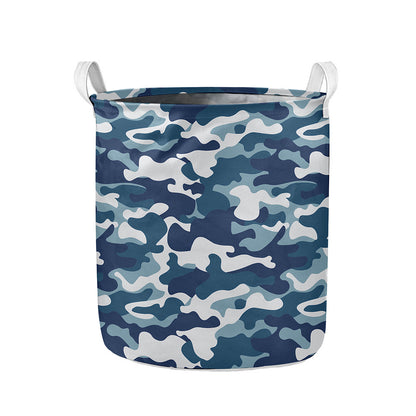 Blue And White Camouflage Print Collapsible Laundry Basket