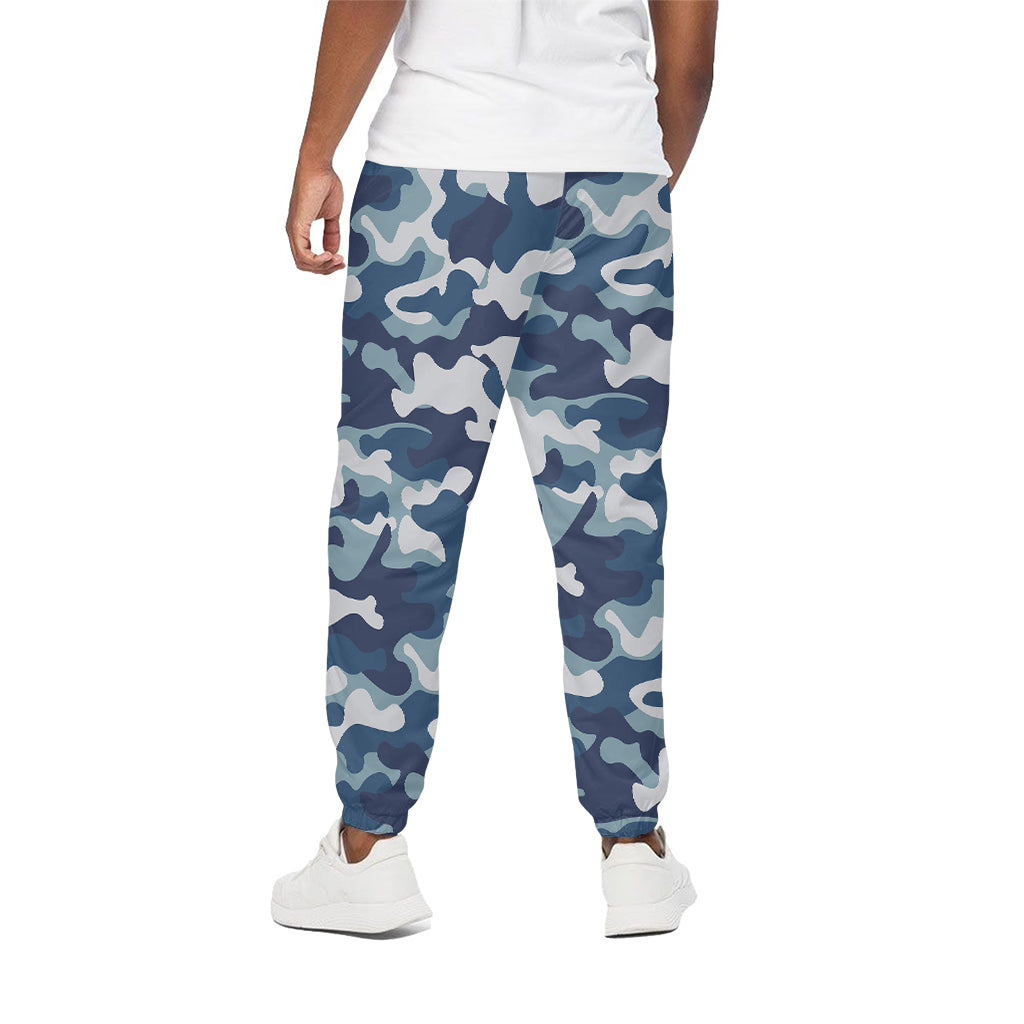 Blue And White Camouflage Print Cotton Pants