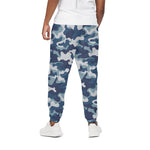 Blue And White Camouflage Print Cotton Pants
