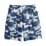 Blue And White Camouflage Print Cotton Shorts